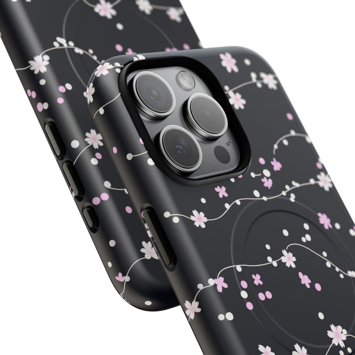 Magnetic Phone Case — Black Sakura Cherry Blossom Tough Cover