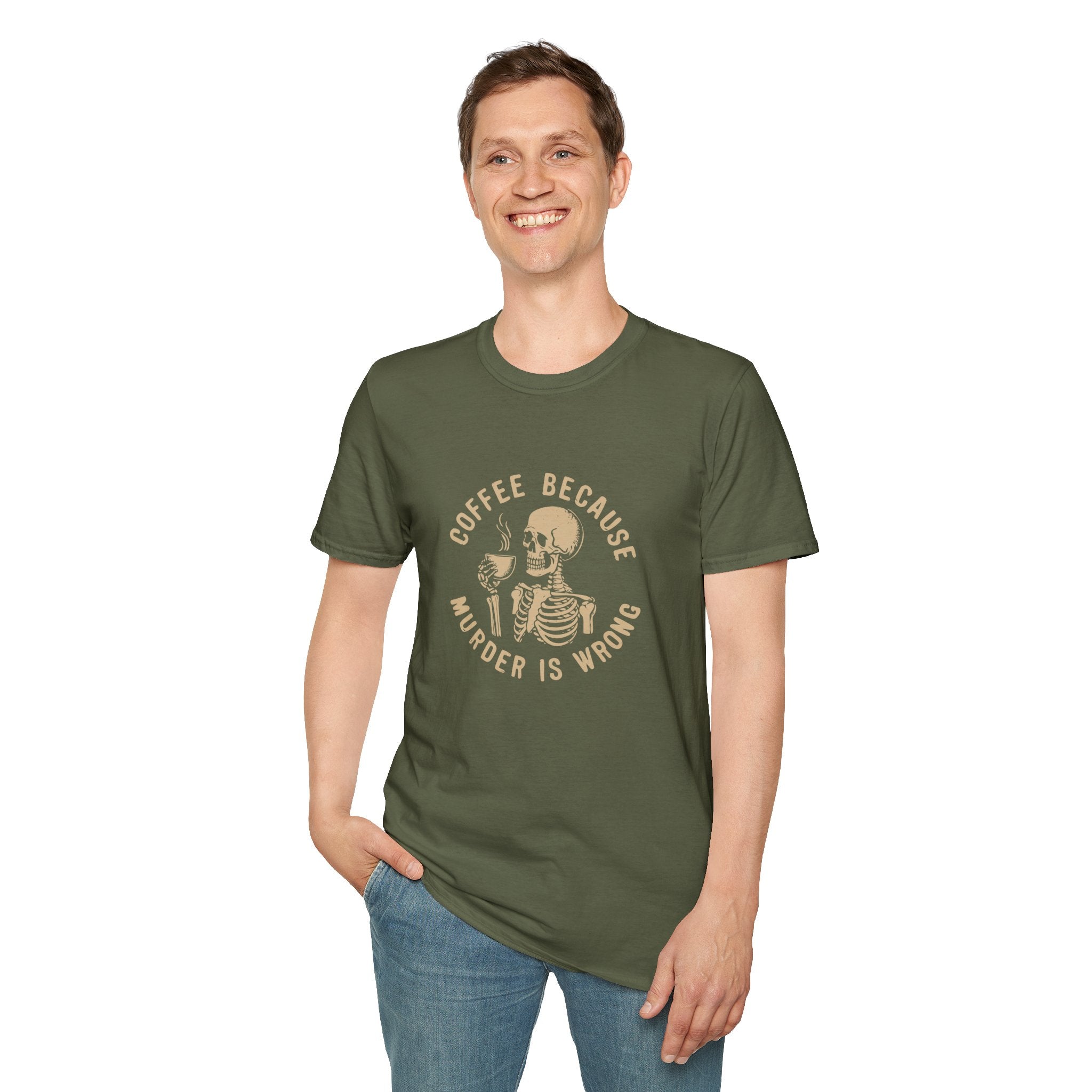 Coffee Because Murder Is Wrong Skull T-Shirt — Funny Dark Humor Gift for Her Graphic Tee