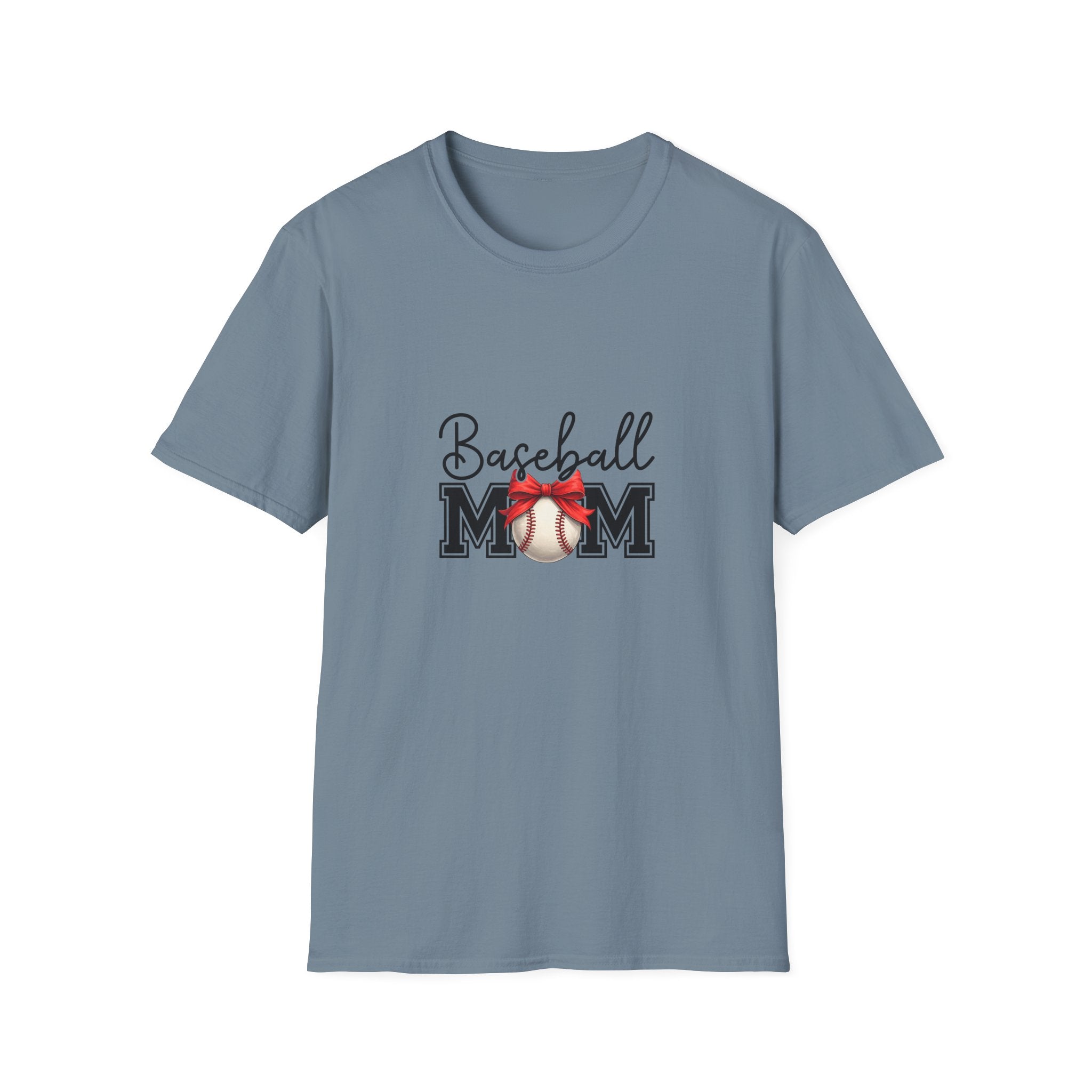 Baseball Mom T-Shirt — Cute Red Bow Gift for Sports Moms Game Day Graphic Tee