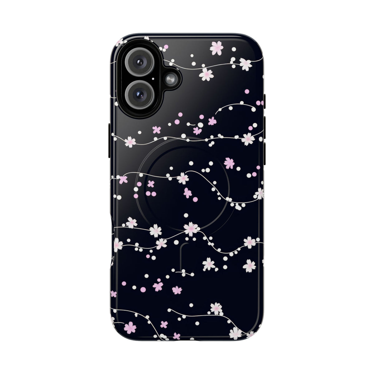 Magnetic Phone Case — Black Sakura Cherry Blossom Tough Cover