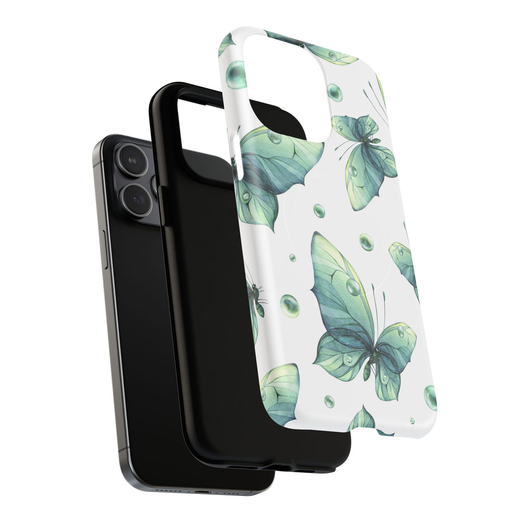 Butterfly Watercolor Magnetic Phone Case — Green Floral Tough Protective Cover