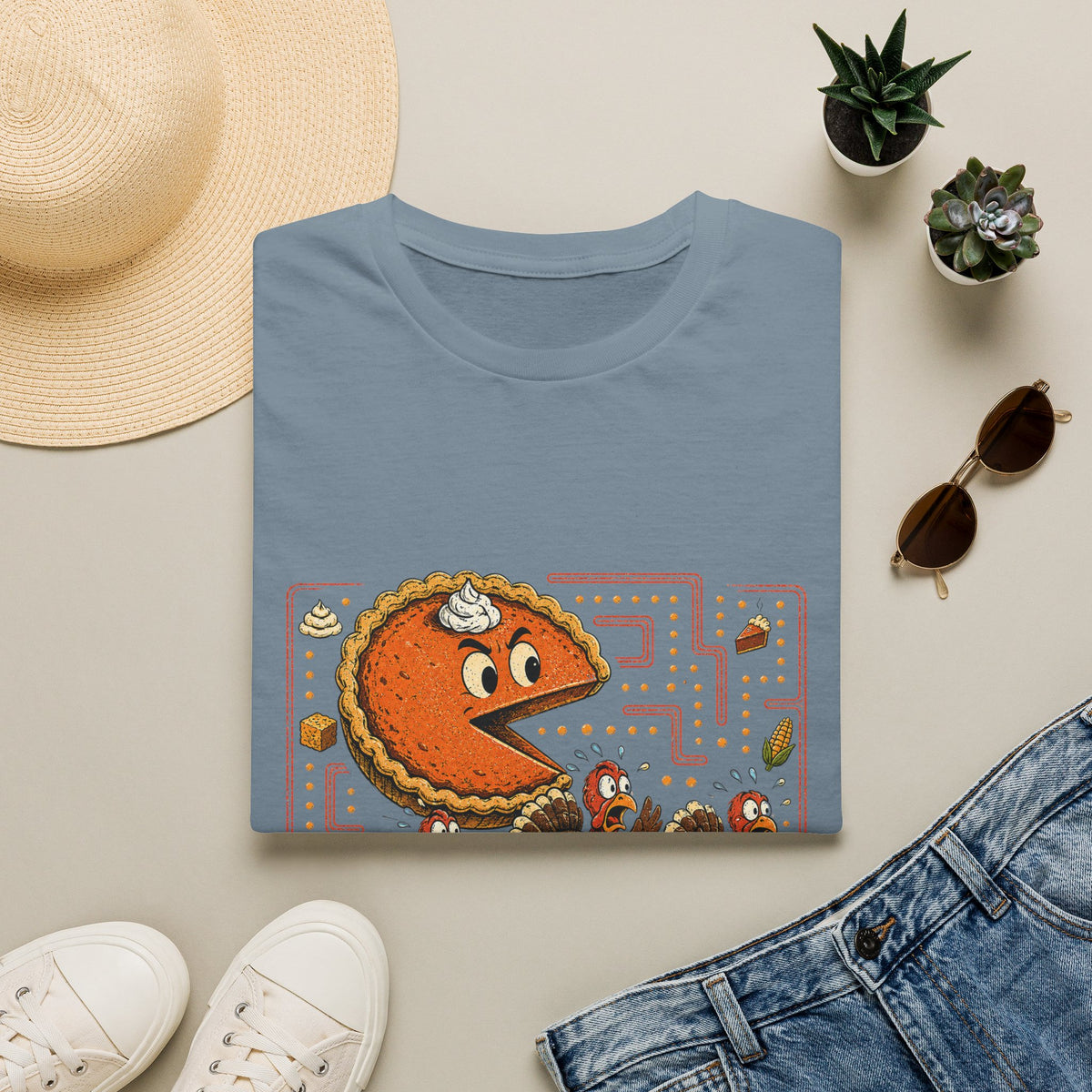 Retro Pie Monster T-Shirt — Funny Pac-Maze Dessert Gamer Tee