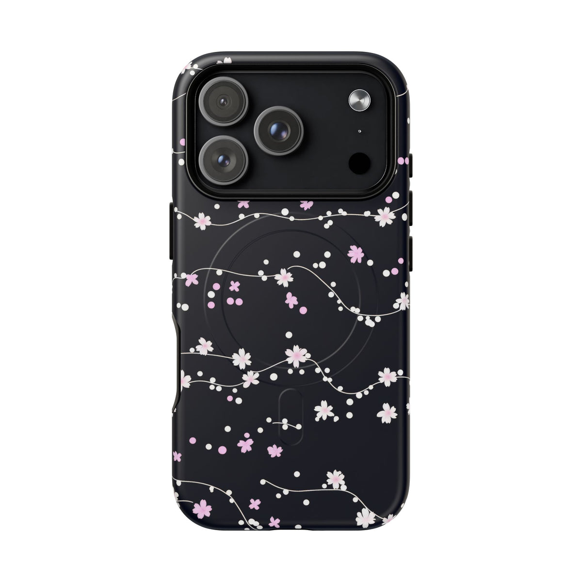Magnetic Phone Case — Black Sakura Cherry Blossom Tough Cover