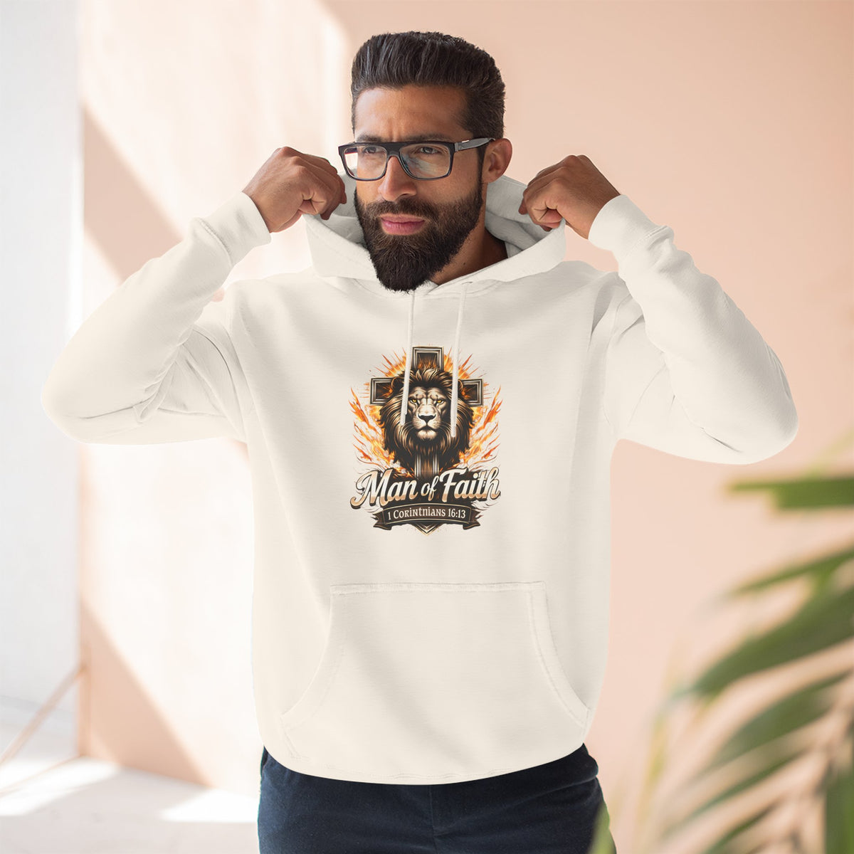 Man of Faith Lion Crest Graphic Fleece Pullover Hoodie