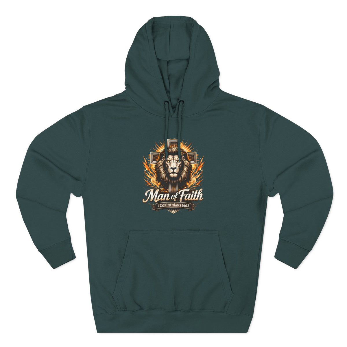 Man of Faith Lion Crest Graphic Fleece Pullover Hoodie