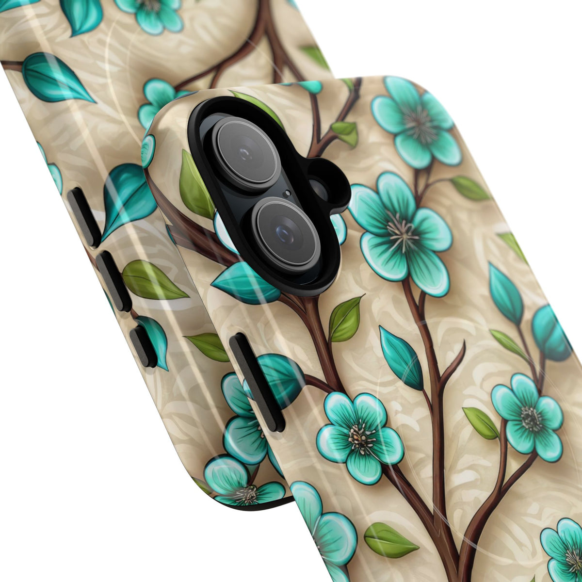 Floral Teal Blossom Tough Magnetic iPhone Case — MagSafe Protective Cover