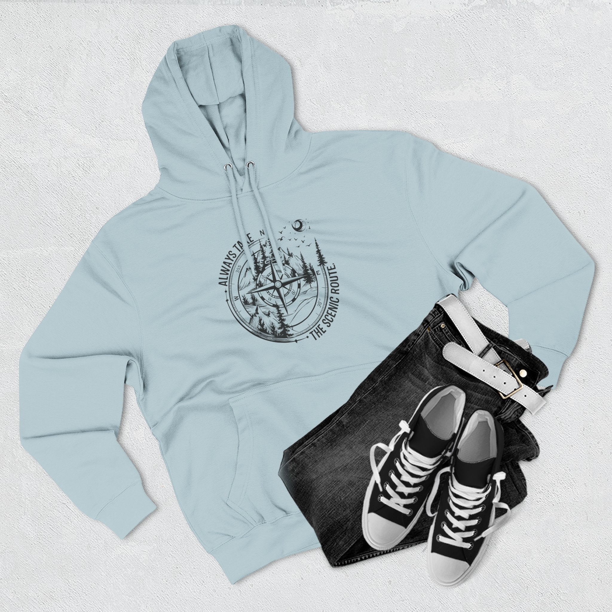 Hoodie — "Always Take the Scenic Route" Camping Graphic Pullover