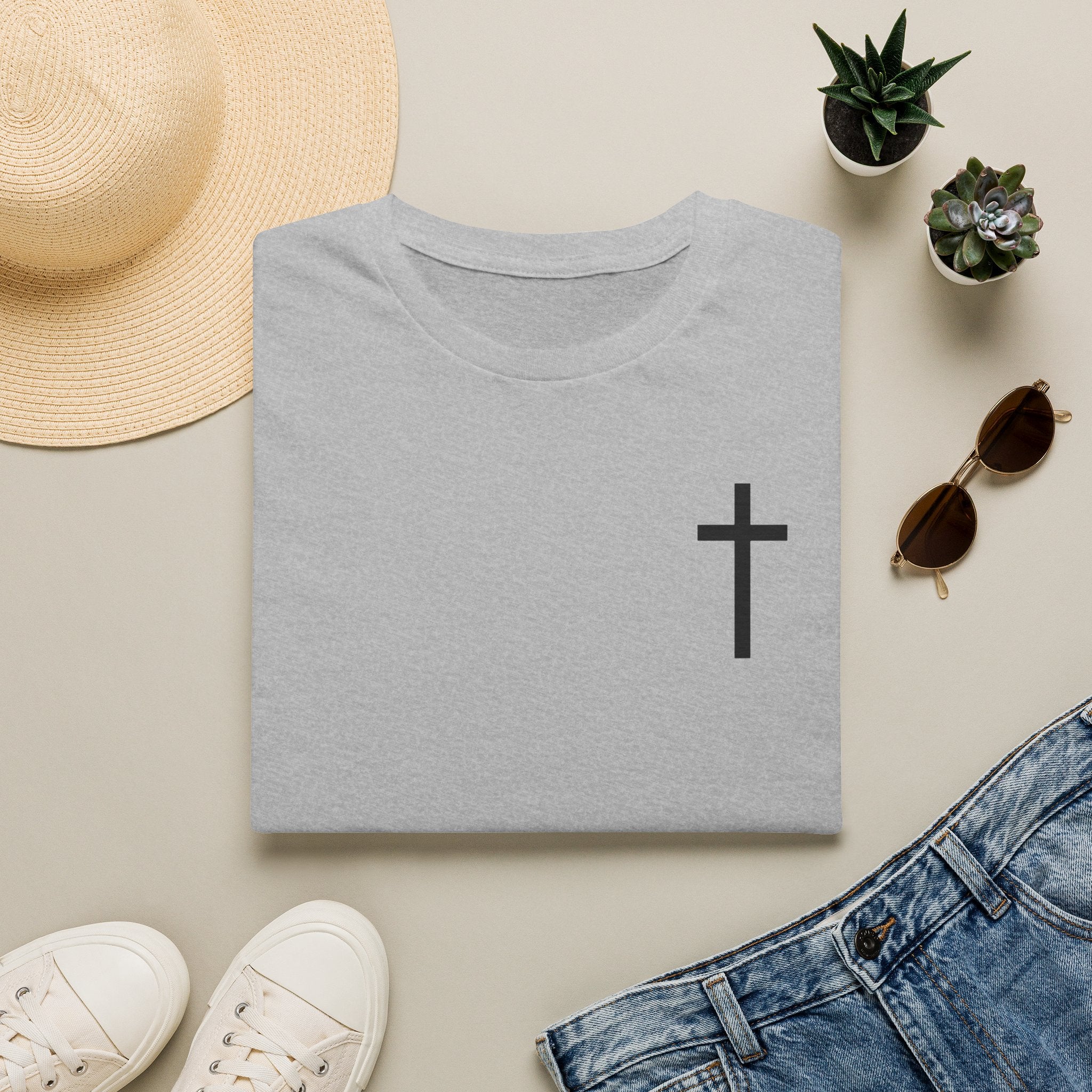 Man of Faith Rooted in Christ T-Shirt — Christian Gift for Him Flag & Cross Back Print Graphic Tee