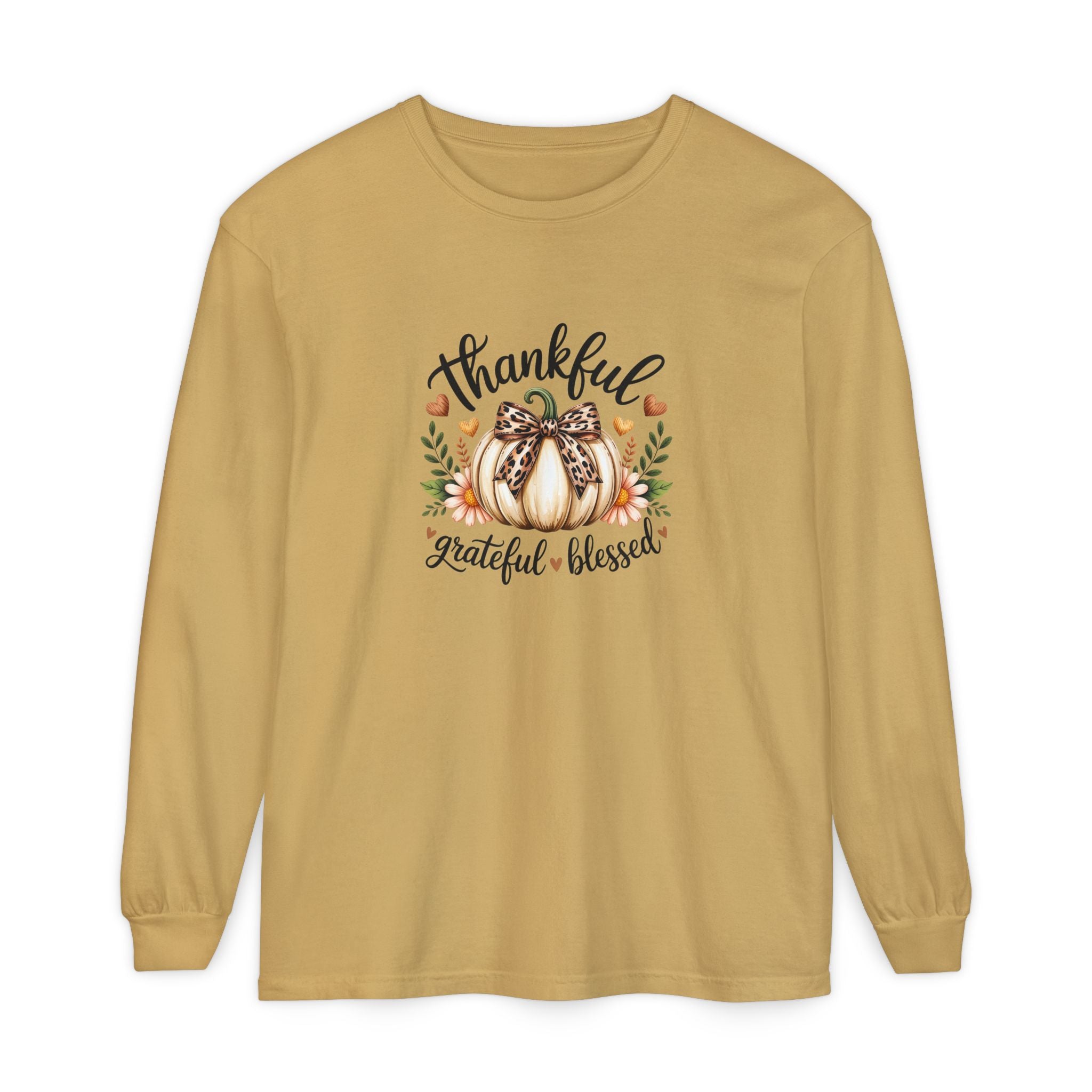 Thankful Grateful Blessed Pumpkin Long Sleeve — Cute Fall Thanksgiving Gift for Women