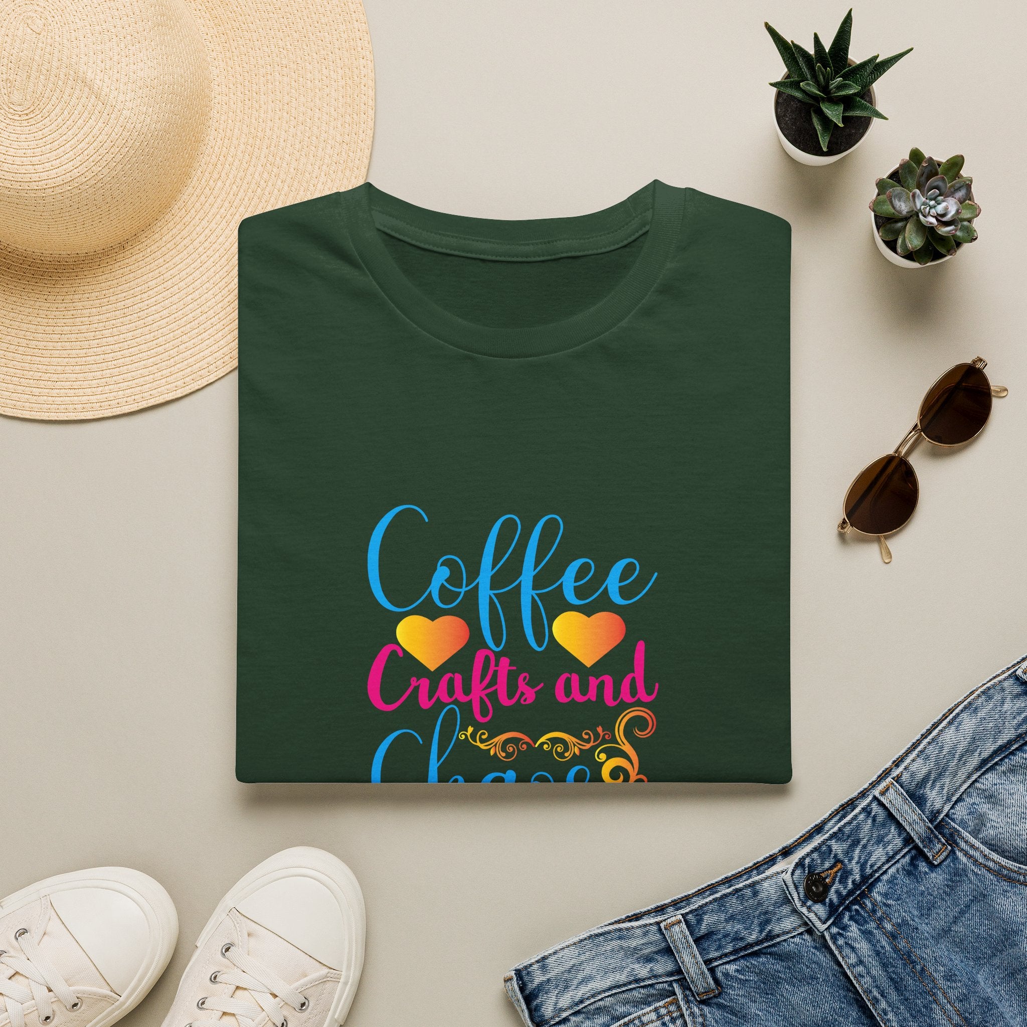 Coffee Crafts and Chaos T-Shirt — Funny Gift for Crafty Women Sarcastic Graphic Tee