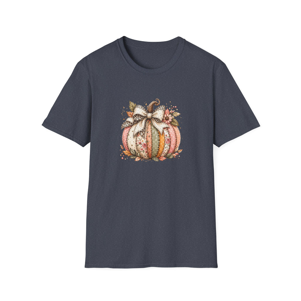 Autumn Floral Pumpkin Leopard Bow T-Shirt — Cute Fall Gift for Women Graphic Tee