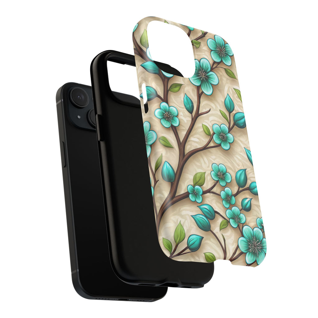 Floral Teal Blossom Tough Magnetic iPhone Case — MagSafe Protective Cover