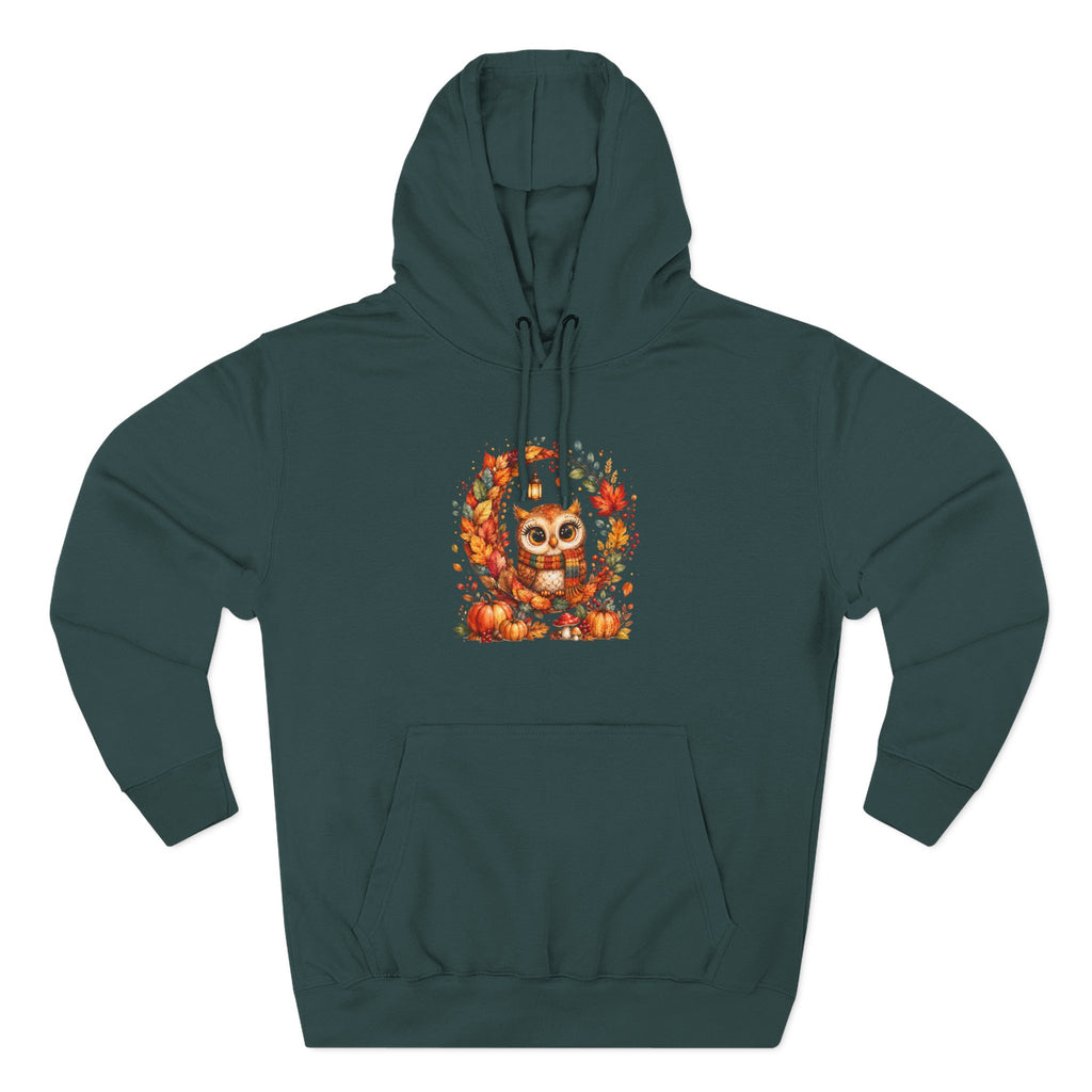 Cozy Autumn Owl Crescent Moon Embroidered Hoodie