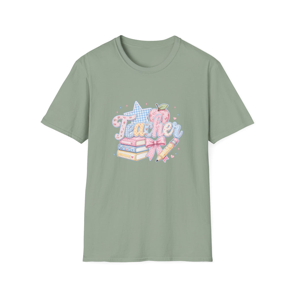 Cute Pastel Apple & Books Teacher T-Shirt — Funny Back-to-School Gift Graphic Tee