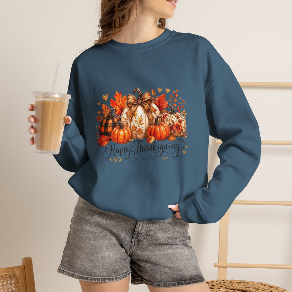 Thanksgiving Pumpkin Crewneck Sweatshirt — Happy Thanksgiving Harvest Design