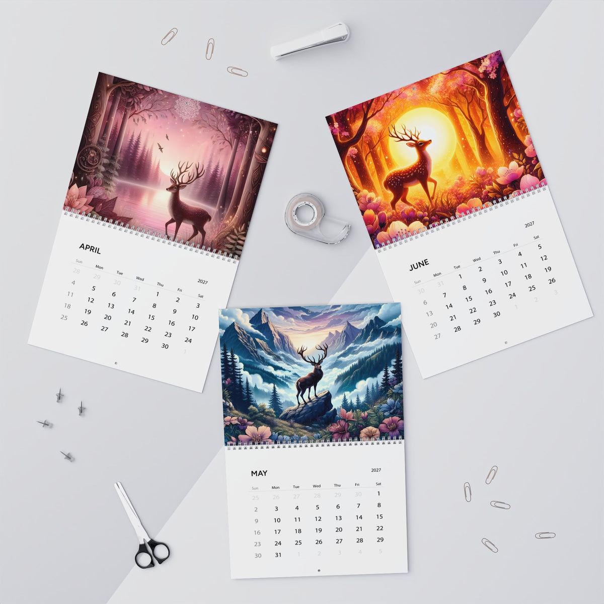 2027 Deer Art Wall Calendar — Scenic Forest & Moonlit Wildlife Monthly Planner