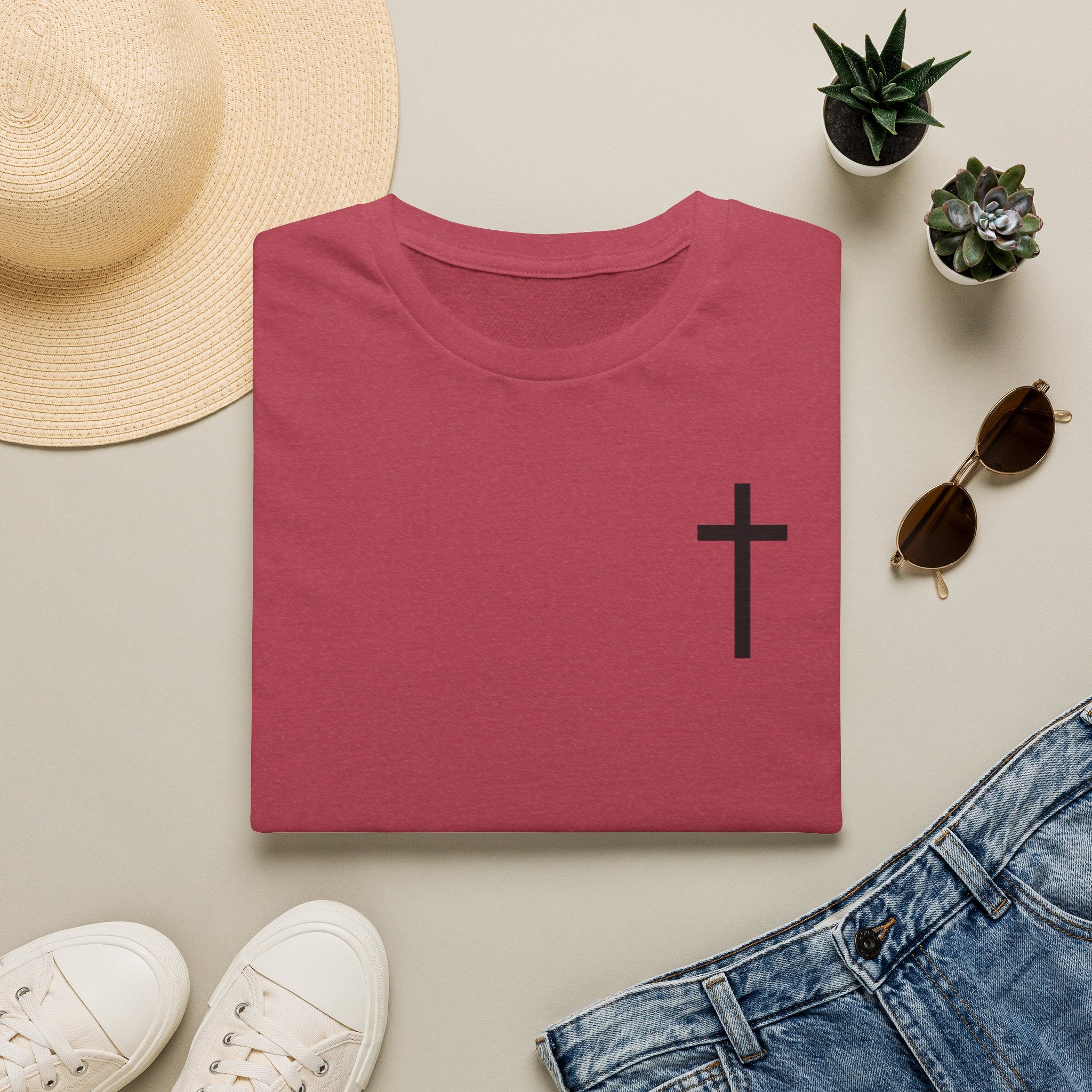 Man of Faith Rooted in Christ T-Shirt — Christian Gift for Him Flag & Cross Back Print Graphic Tee