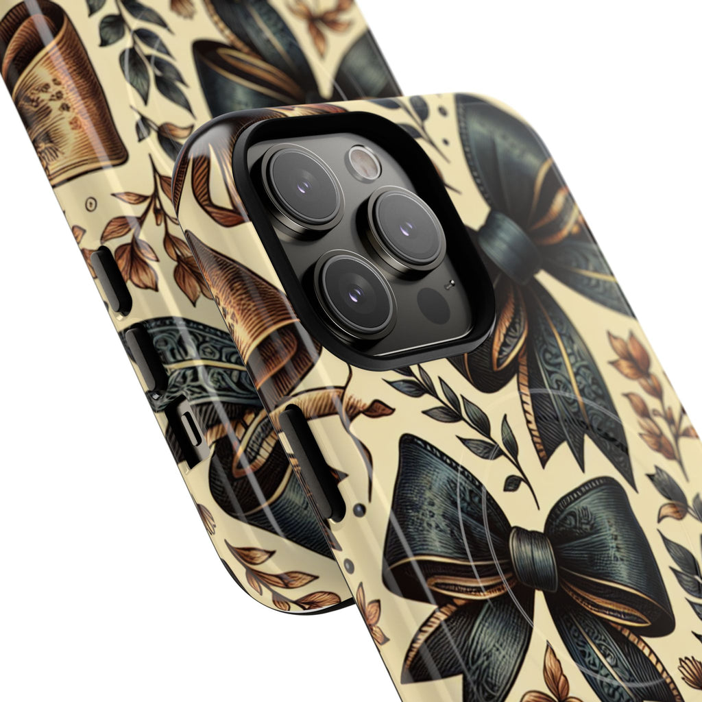 Bow Pattern Tough Magnetic Phone Case — Vintage Ribbon Floral Design