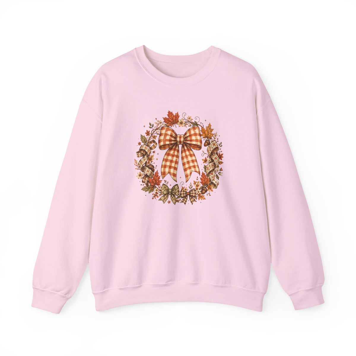 Cozy Autumn Plaid Bow Wreath Crewneck Sweatshirt
