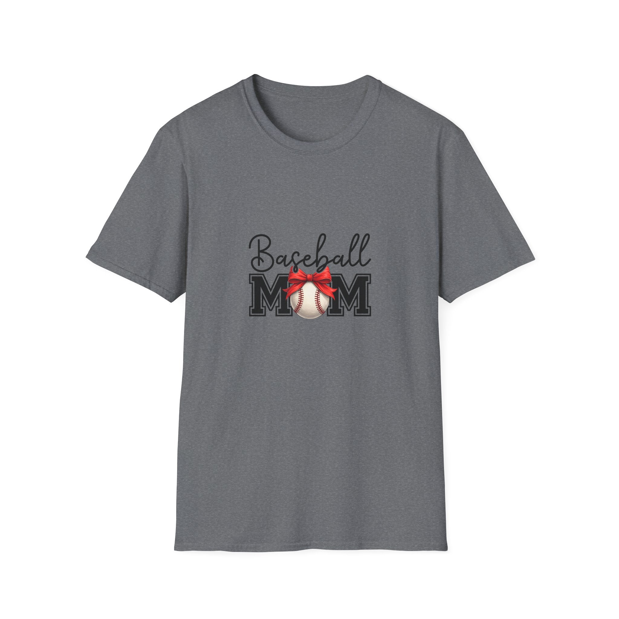Baseball Mom T-Shirt — Cute Red Bow Gift for Sports Moms Game Day Graphic Tee
