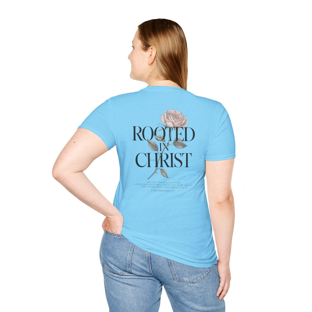 Rooted in Christ Floral T-Shirt — Christian Gift for Women Faith Graphic Tee
