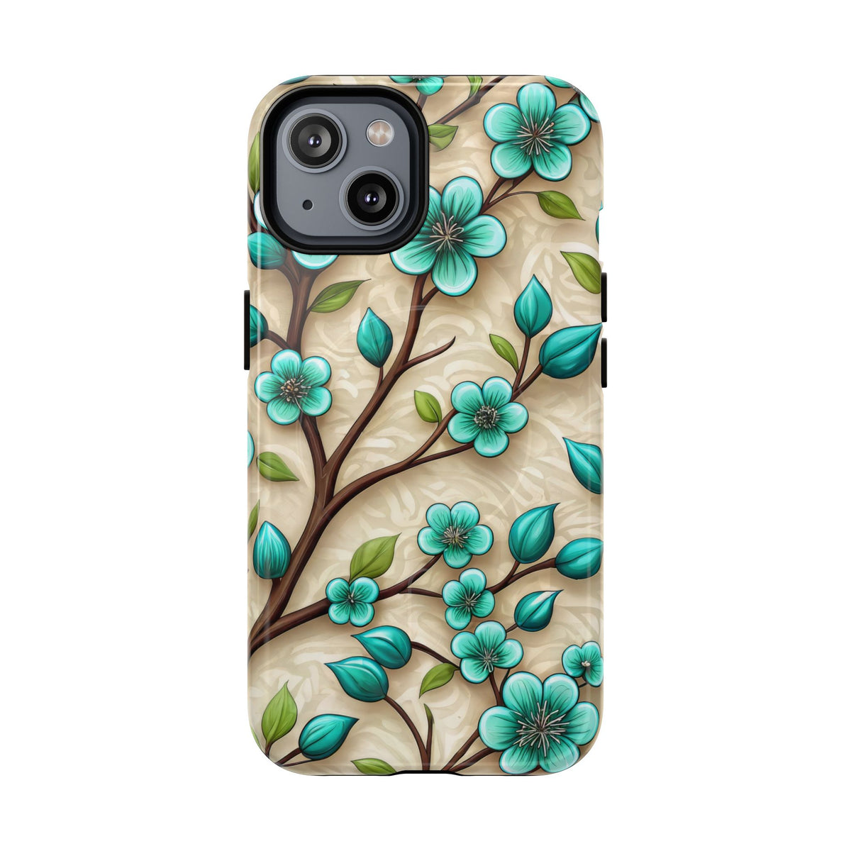 Floral Teal Blossom Tough Magnetic iPhone Case — MagSafe Protective Cover