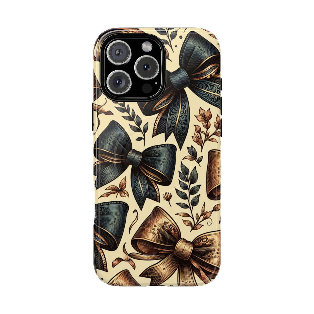 Bow Pattern Tough Magnetic Phone Case — Vintage Ribbon Floral Design