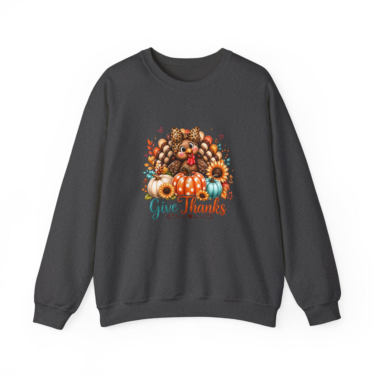 Sweatshirt — "Give Thanks" Autumn Turkey & Pumpkin Thanksgiving Crewneck