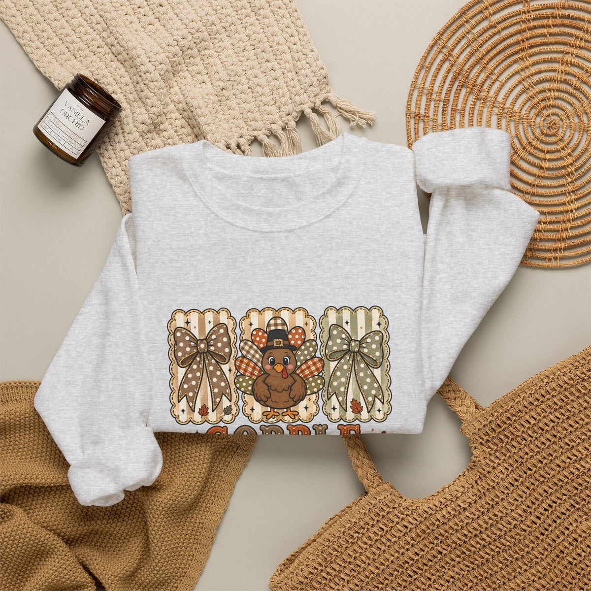 Thanksgiving Crewneck Sweatshirt — "Gobble Gobble 'til You Wobble" Turkey Design