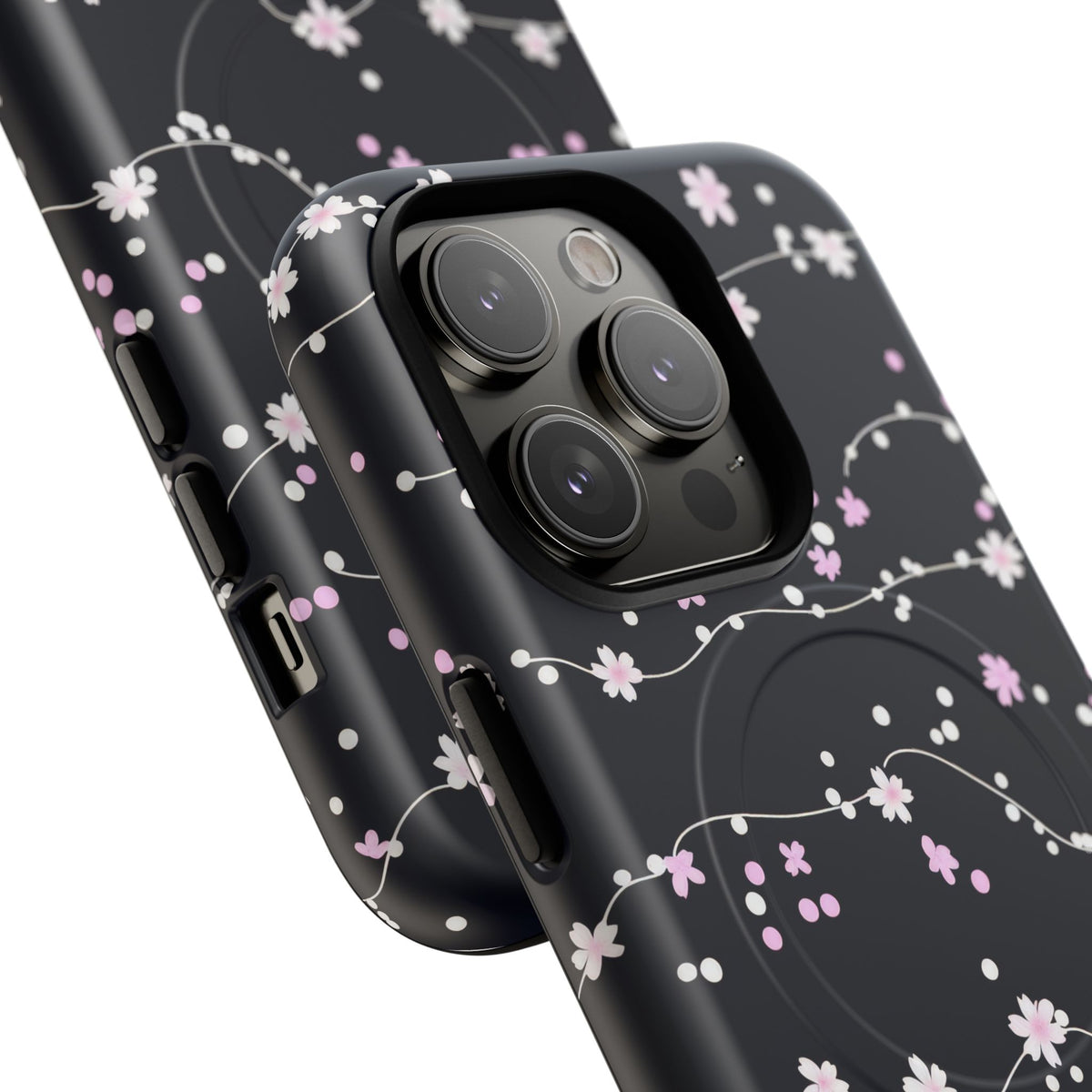 Magnetic Phone Case — Black Sakura Cherry Blossom Tough Cover