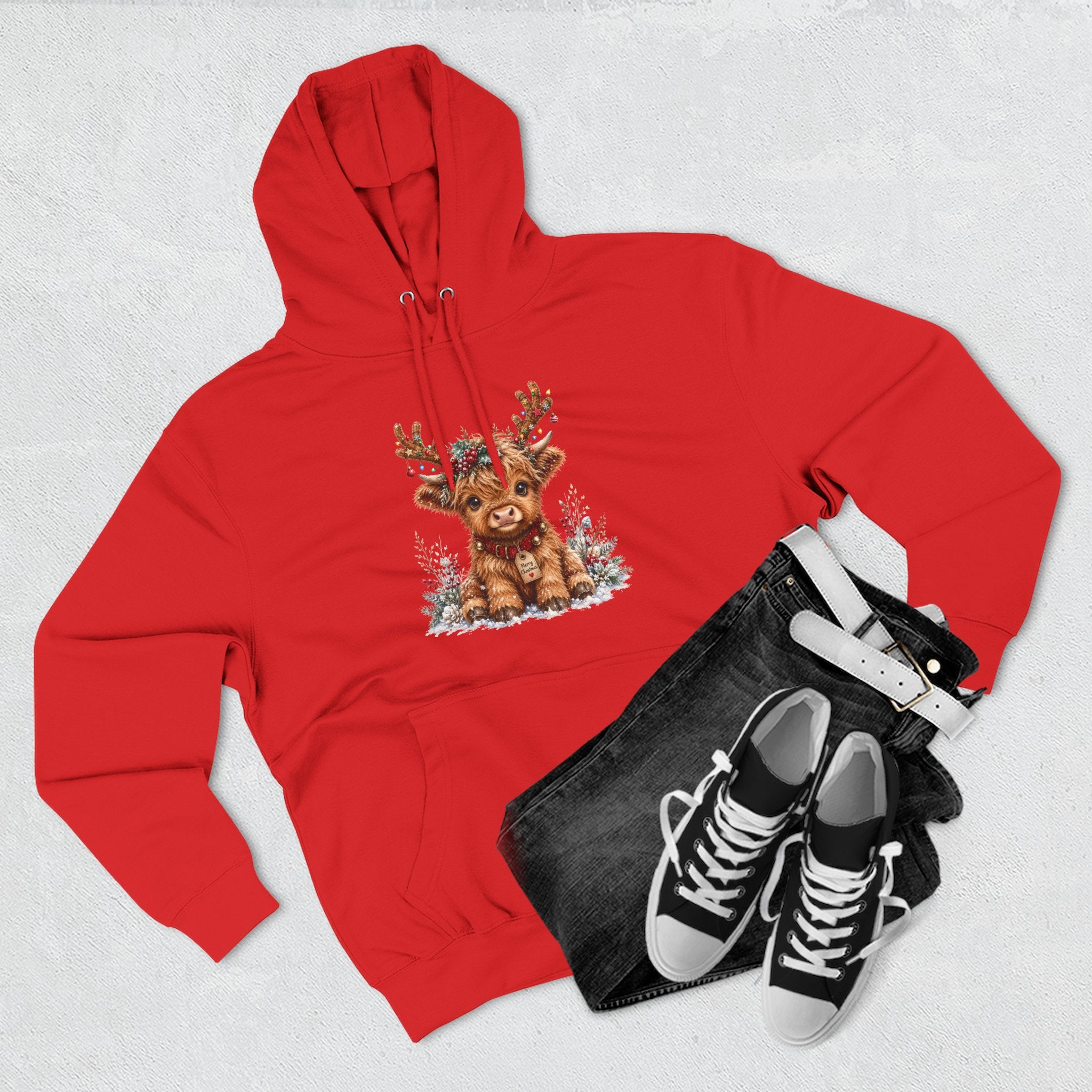 Cute Reindeer Fleece Hoodie - Christmas Woodland Holiday Sweatshirt