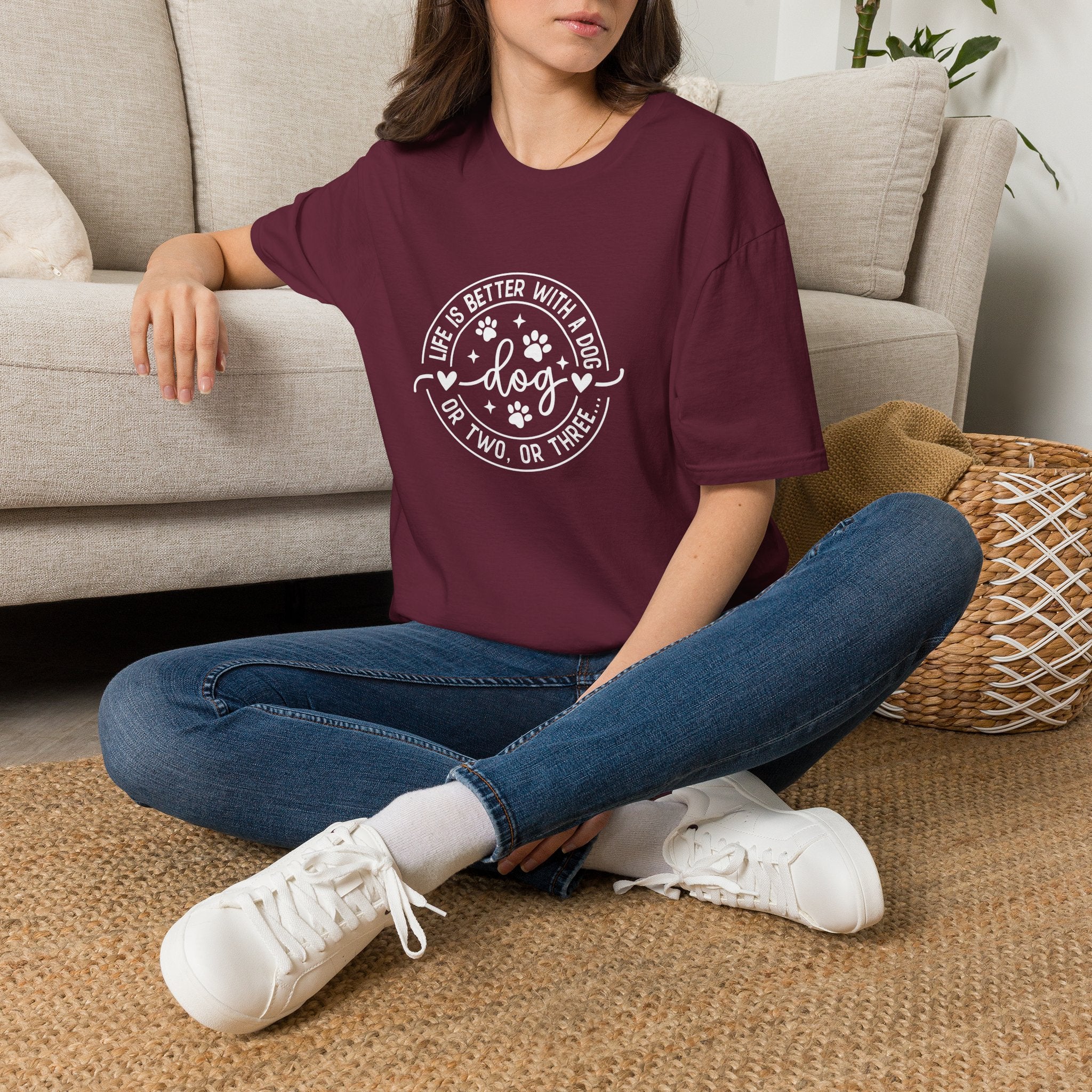 Life Is Better With a Dog T-Shirt — Funny Dog Lover Gift for Women Paw Print Tee