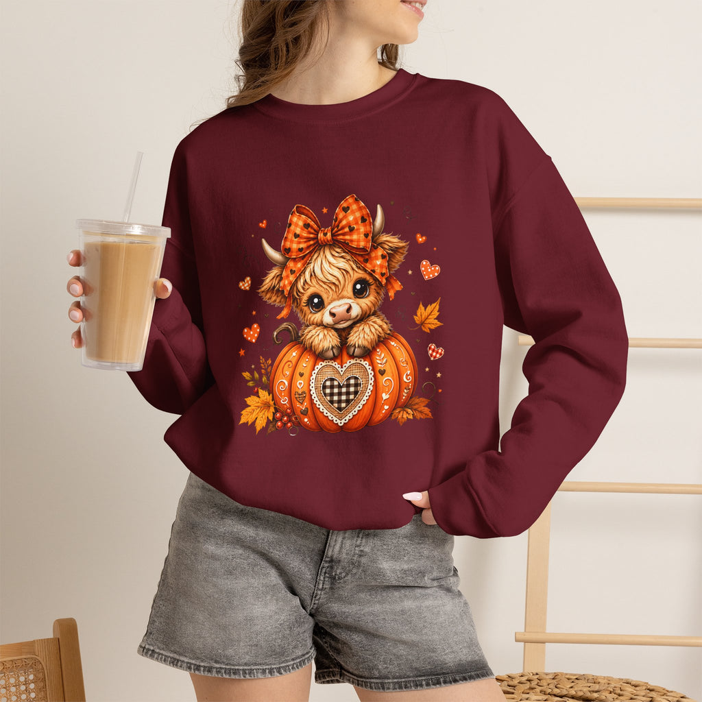 Cute Highland Cow Pumpkin Halloween Sweatshirt