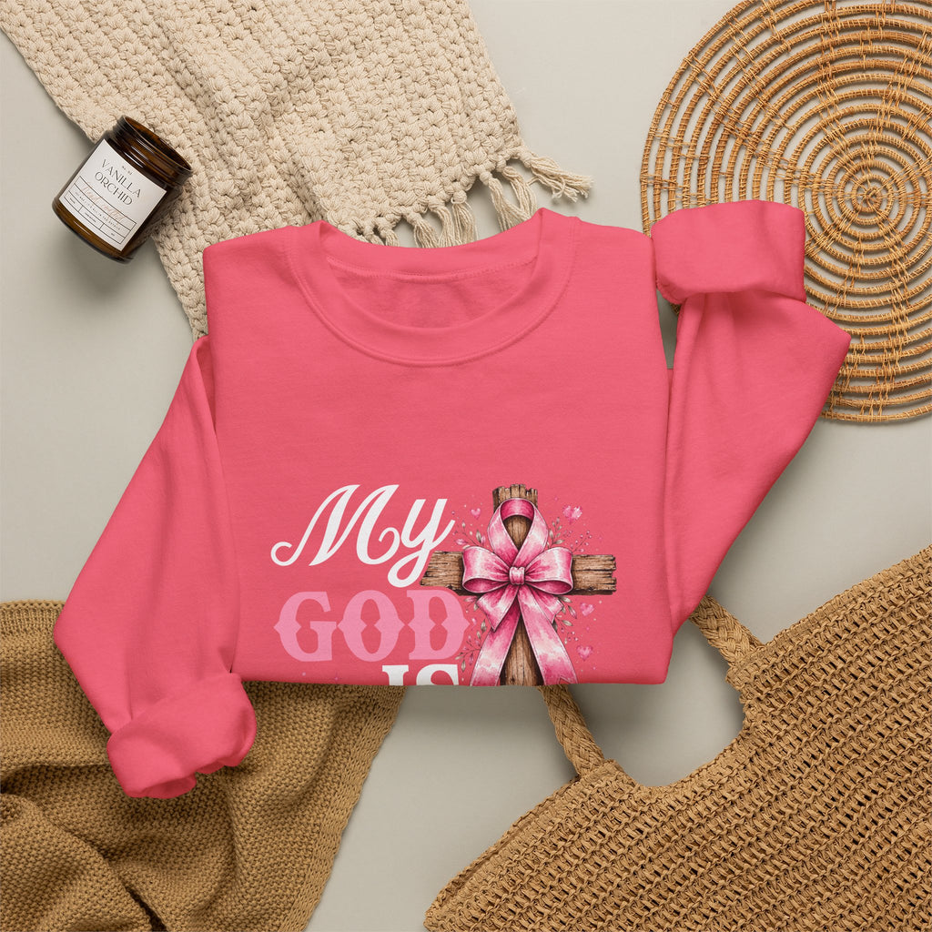 My God Is Bigger Than Cancer Breast Cancer Awareness Crewneck Sweatshirt