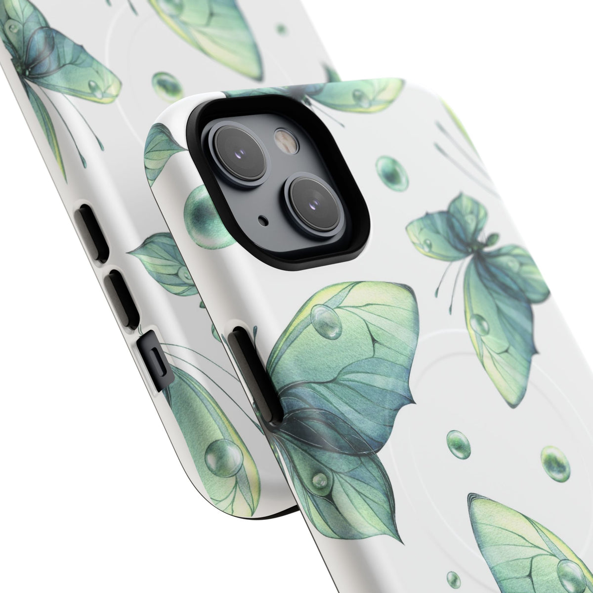 Butterfly Watercolor Magnetic Phone Case — Green Floral Tough Protective Cover
