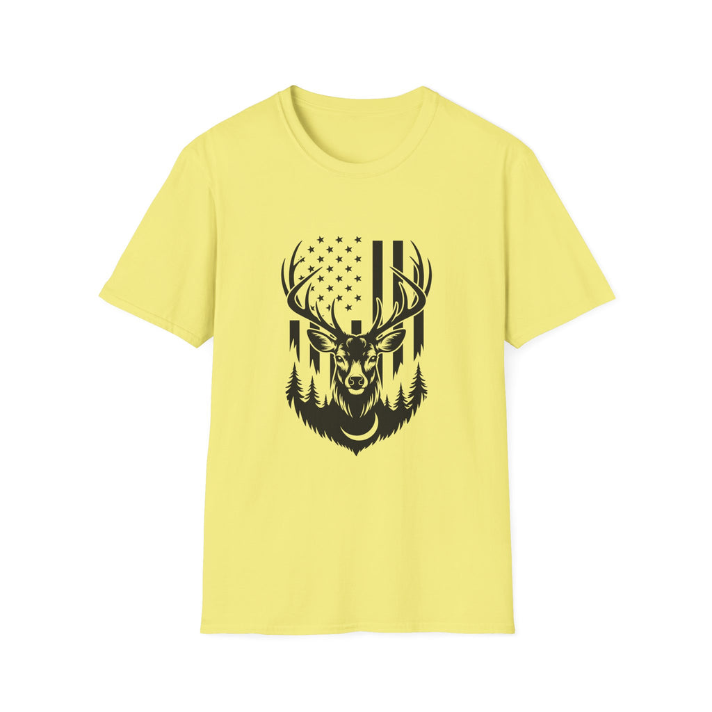 Rustic American Flag Buck T-Shirt — Patriotic Hunting Gift for Men Wildlife Tee
