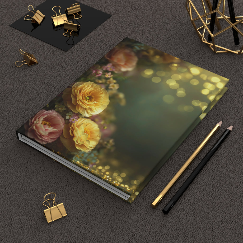 Floral Dream Hardcover Journal — Golden Ranunculus Notebook for Writing & Gifts