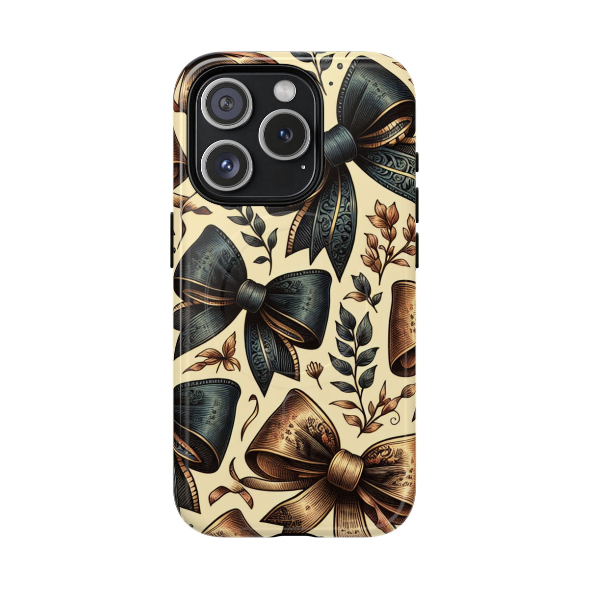 Bow Pattern Tough Magnetic Phone Case — Vintage Ribbon Floral Design