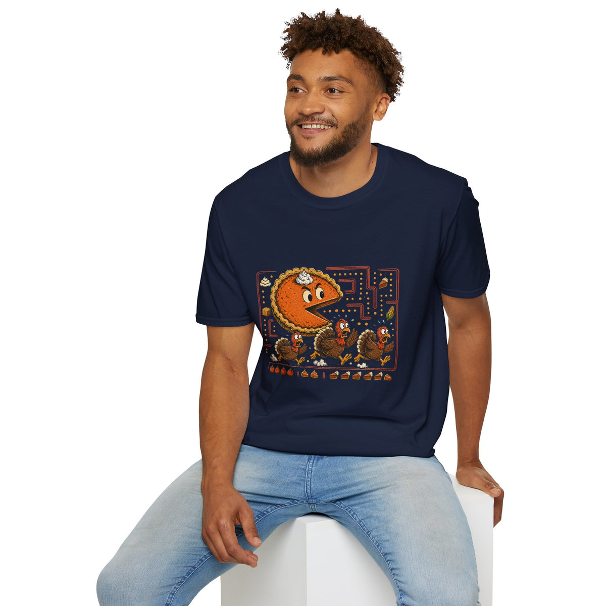 Retro Pie Monster T-Shirt — Funny Pac-Maze Dessert Gamer Tee