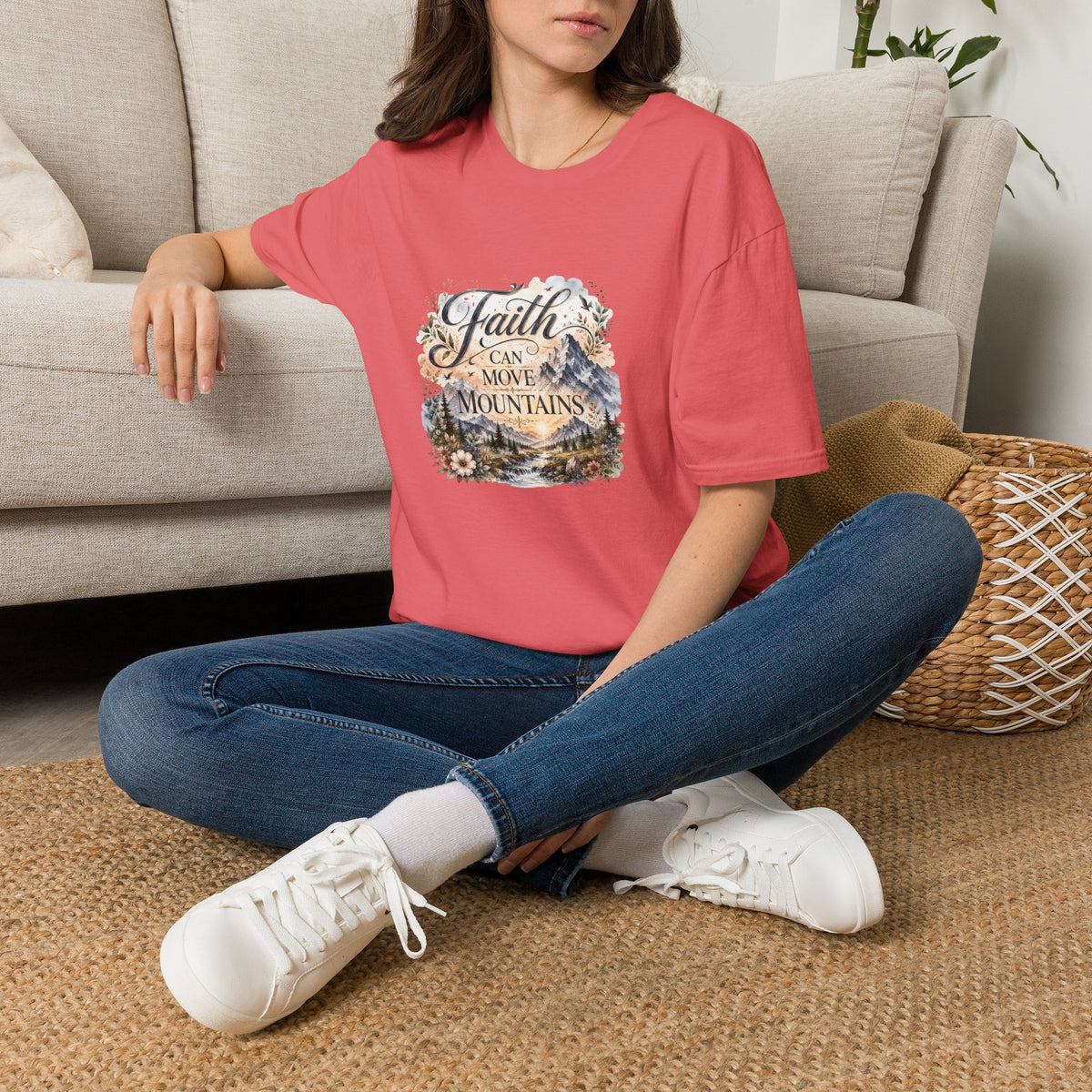 Faith Can Move Mountains T-Shirt Inspirational Christian Mountain Graphic Tee