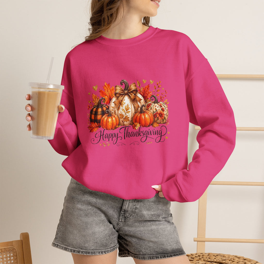 Thanksgiving Pumpkin Crewneck Sweatshirt — Happy Thanksgiving Harvest Design
