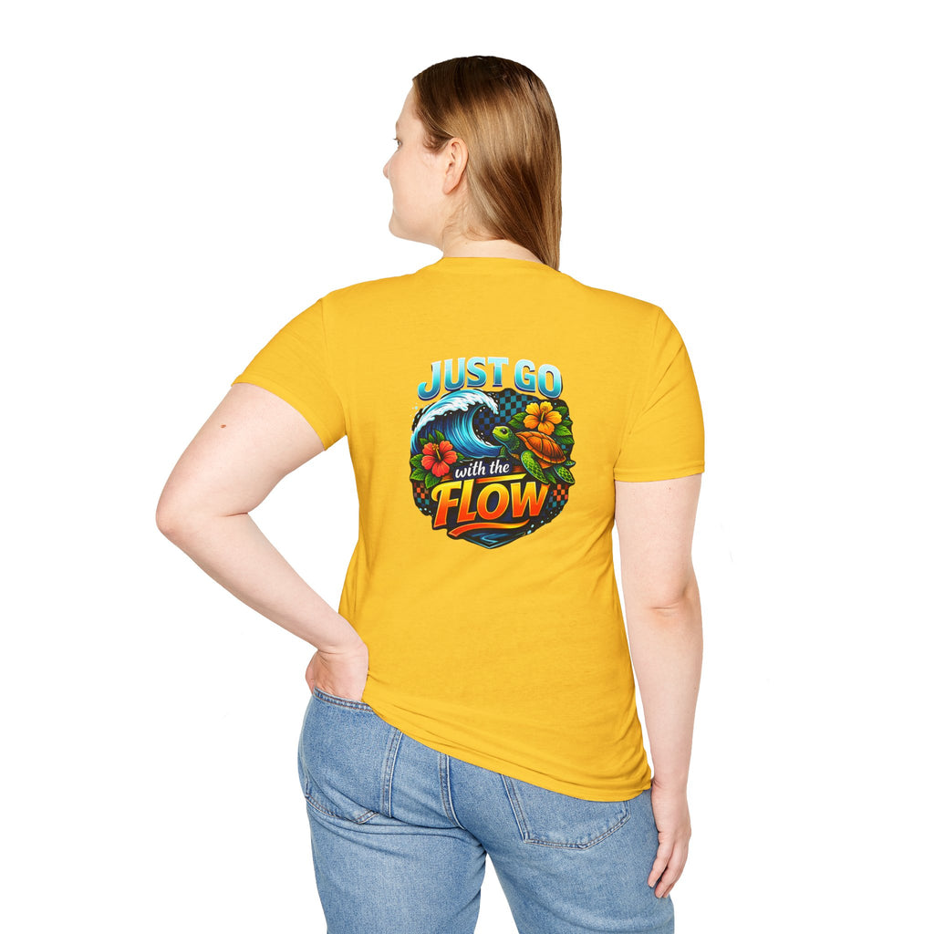 Go With the Flow Sea Turtle T-Shirt — Cute Beach Gift for Women Ocean Floral Tee