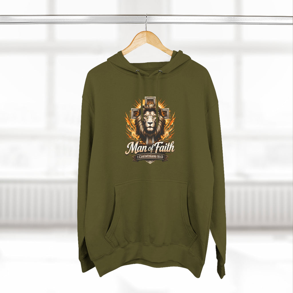 Man of Faith Lion Crest Graphic Fleece Pullover Hoodie
