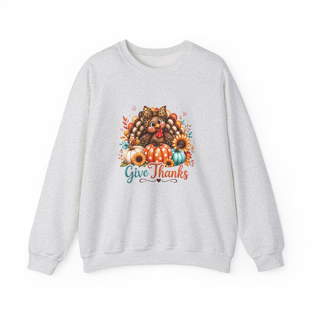 Sweatshirt — "Give Thanks" Autumn Turkey & Pumpkin Thanksgiving Crewneck