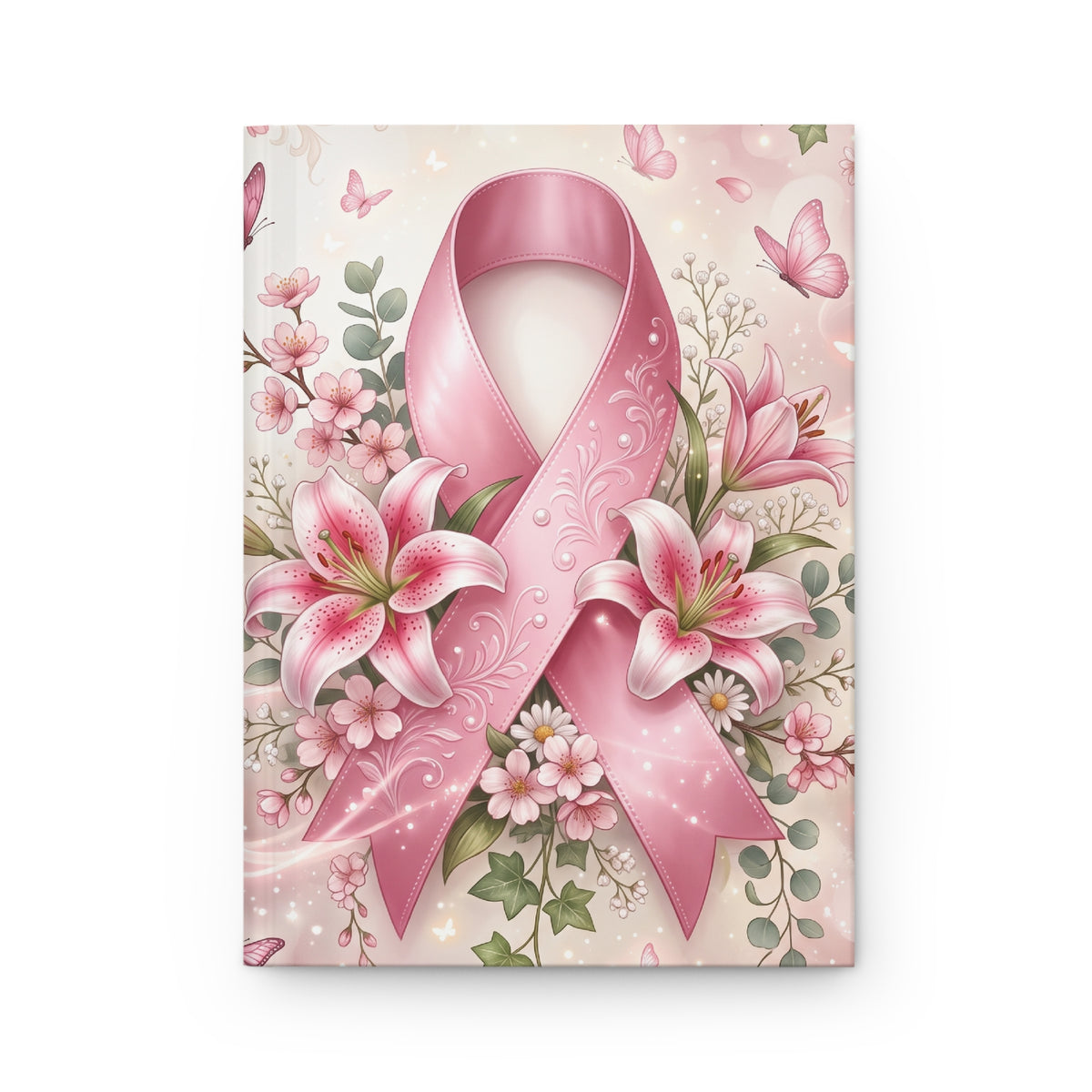 Breast Cancer Awareness Hardcover Journal — Pink Ribbon Floral Notebook