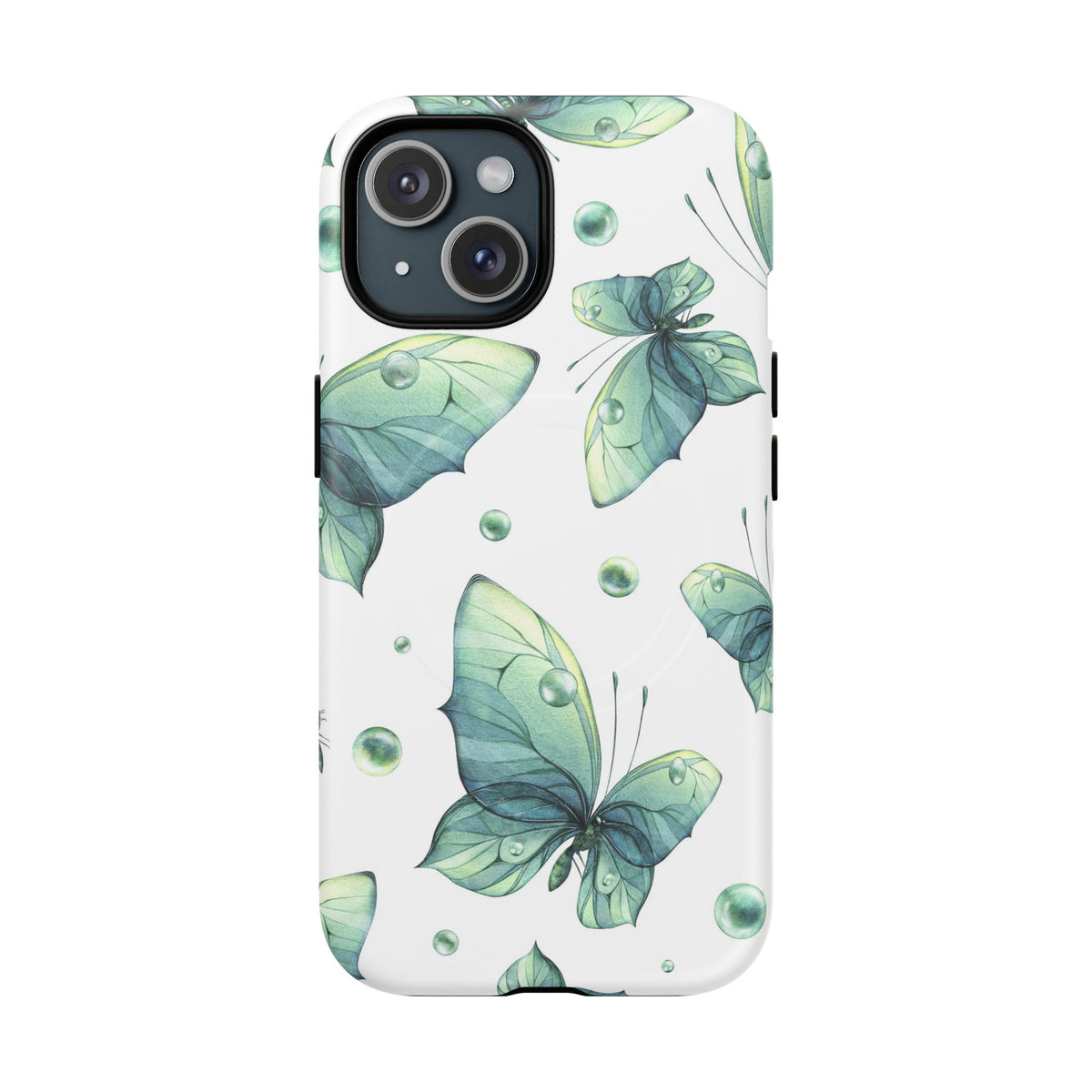 Butterfly Watercolor Magnetic Phone Case — Green Floral Tough Protective Cover