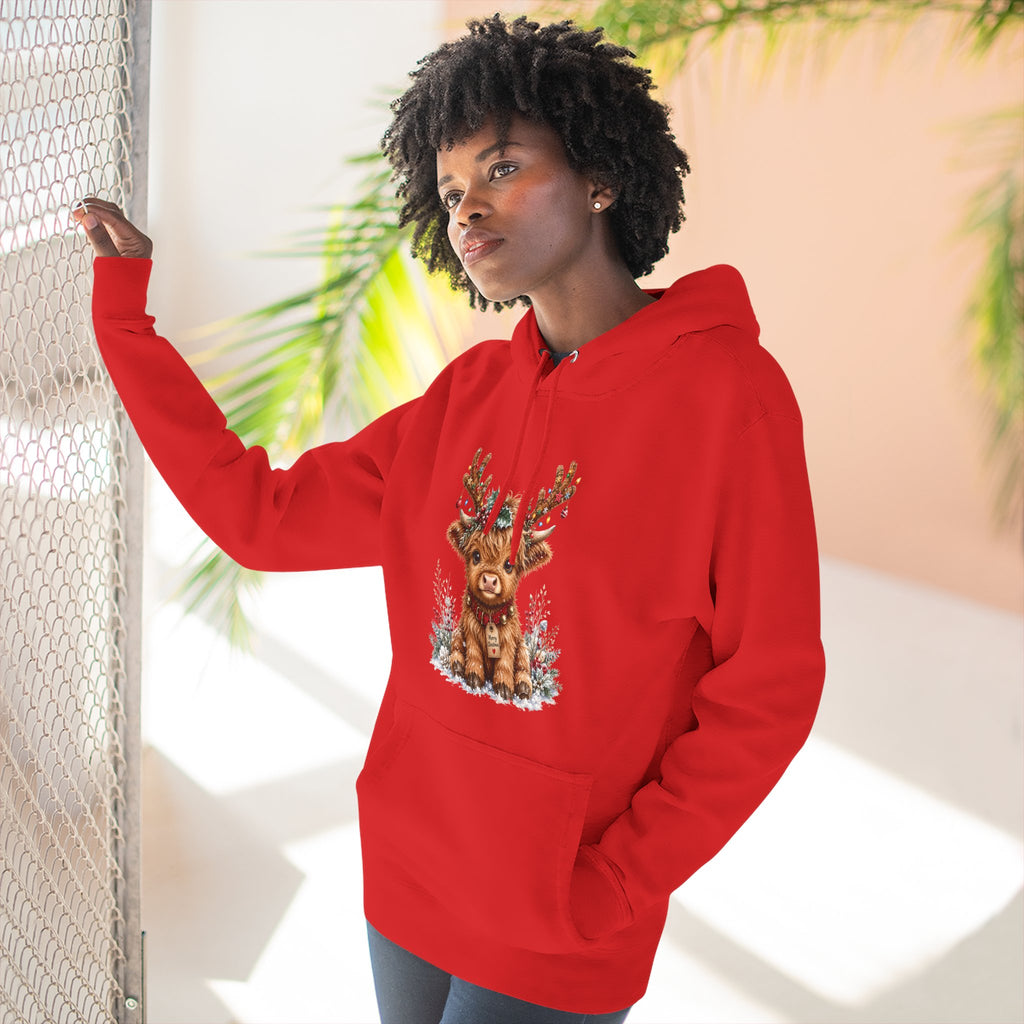 Cute Reindeer Fleece Hoodie - Christmas Woodland Holiday Sweatshirt