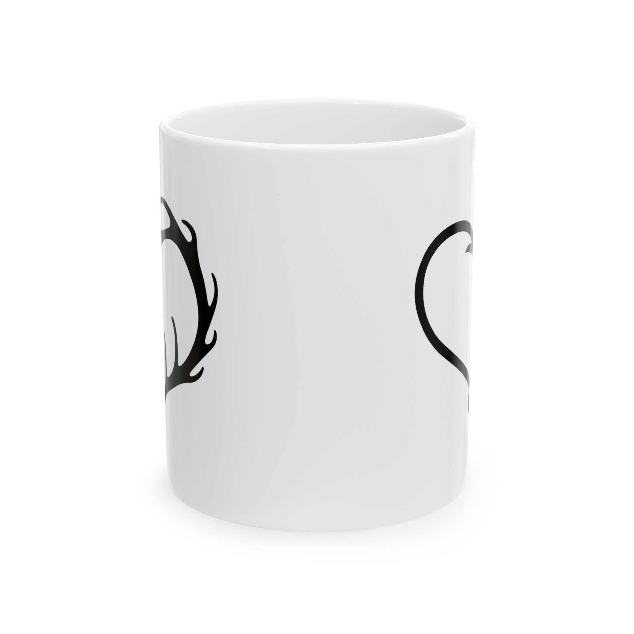 Antler Heart Ceramic Mug — Rustic Deer & Fishing Hook Gift for Him Coffee Cup 11oz 15oz