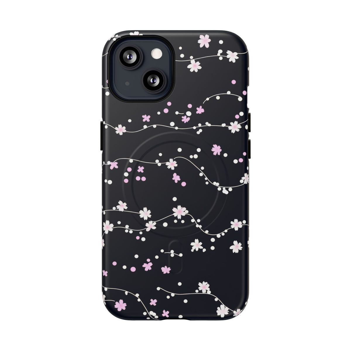 Magnetic Phone Case — Black Sakura Cherry Blossom Tough Cover