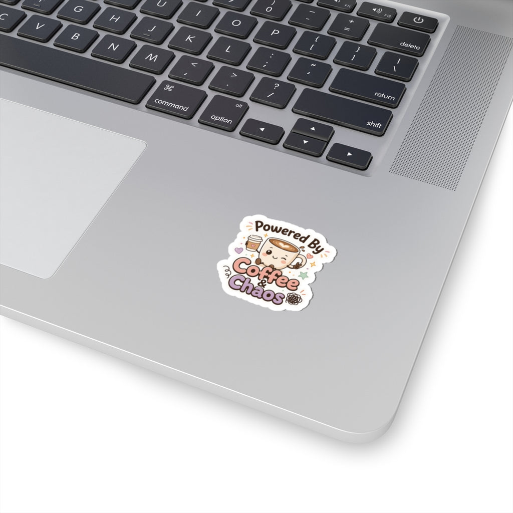 Coffee & Chaos Kiss-Cut Sticker — Cute Funny Gift for Coffee Lovers Laptop Sticker